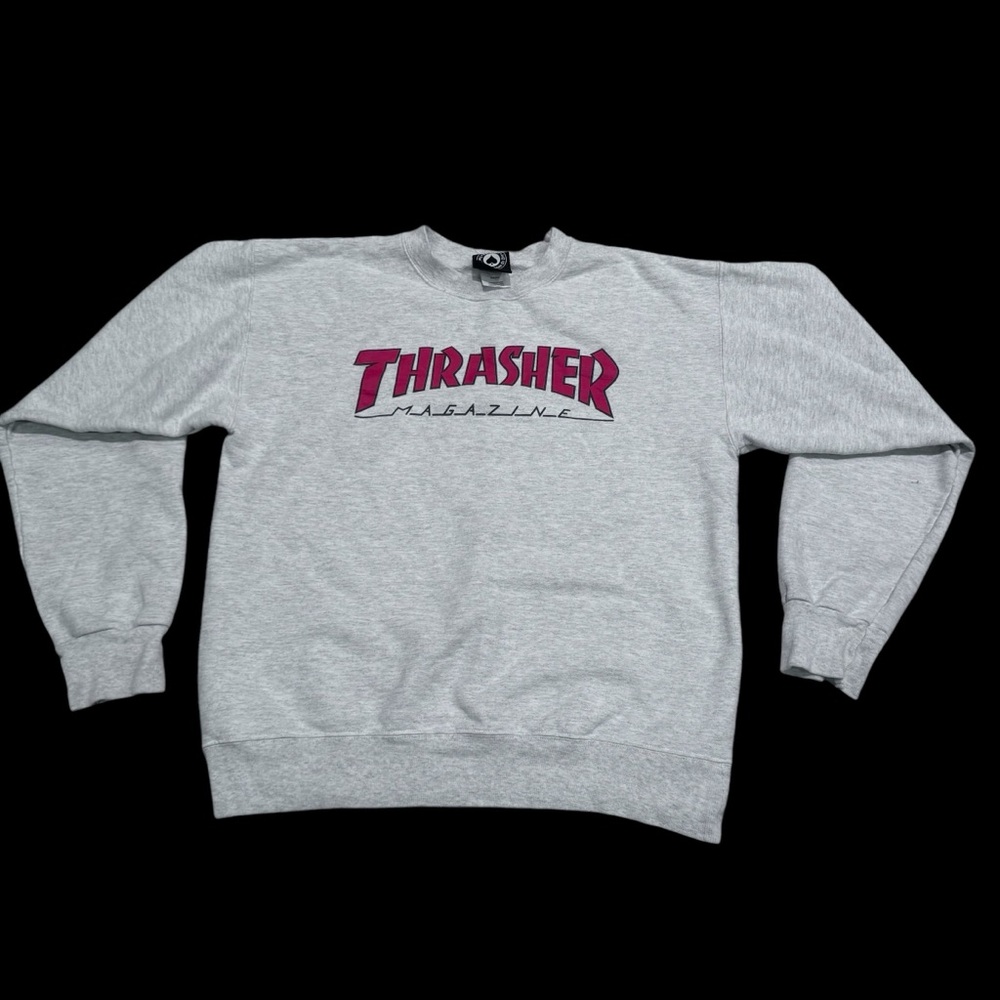Thrasher Gray Sweatshirt with Pink Logo